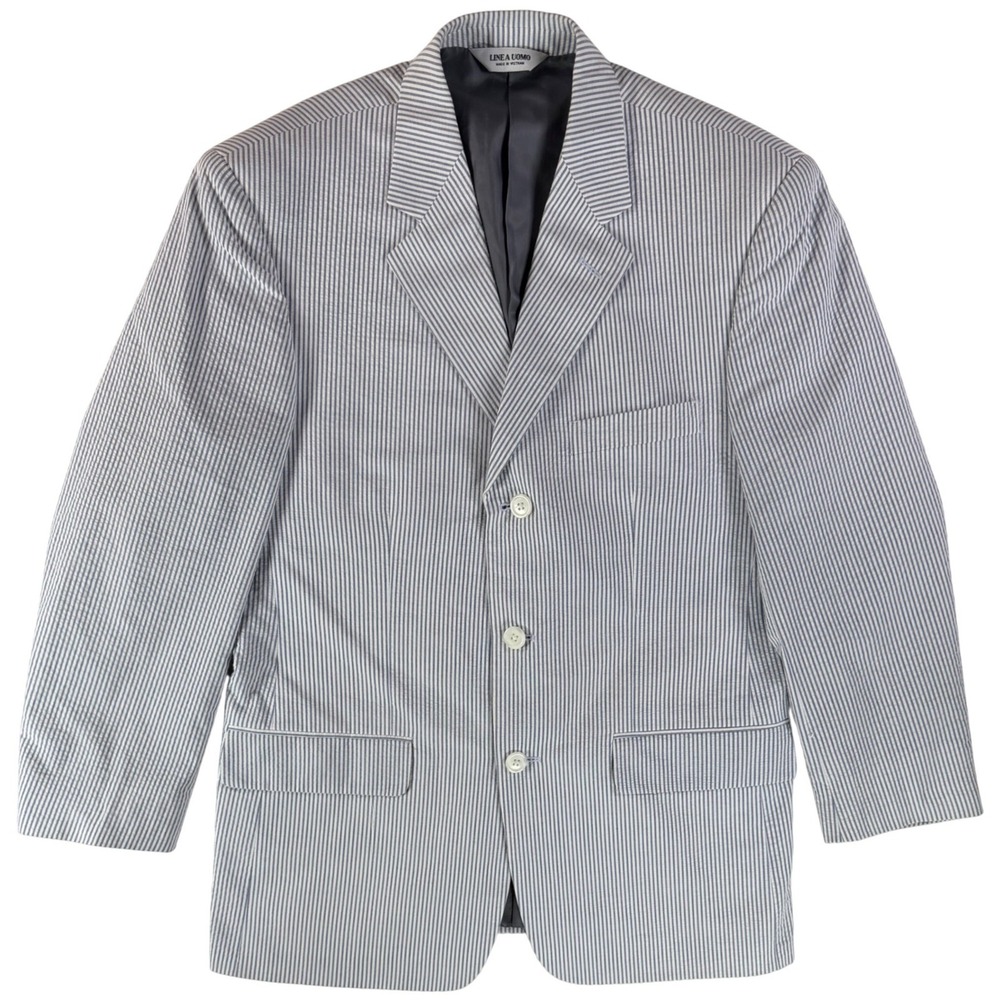 Linea Uomo Striped Seersucker Blazer Cotton Blue White Mens 38 Short